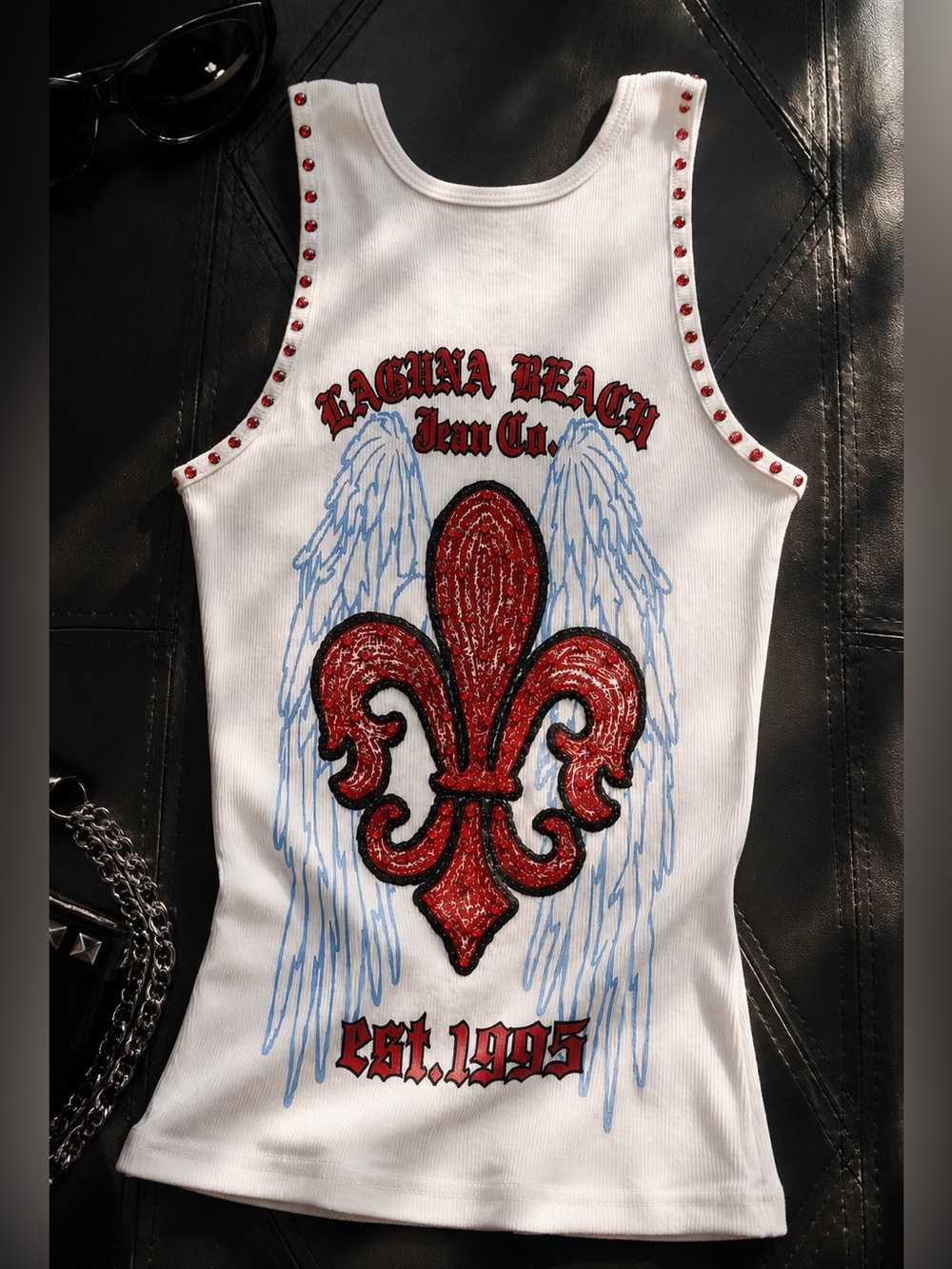 Laguna Beach Jean Co Y2K Rhinestone Fleur de Lis Tank Small
